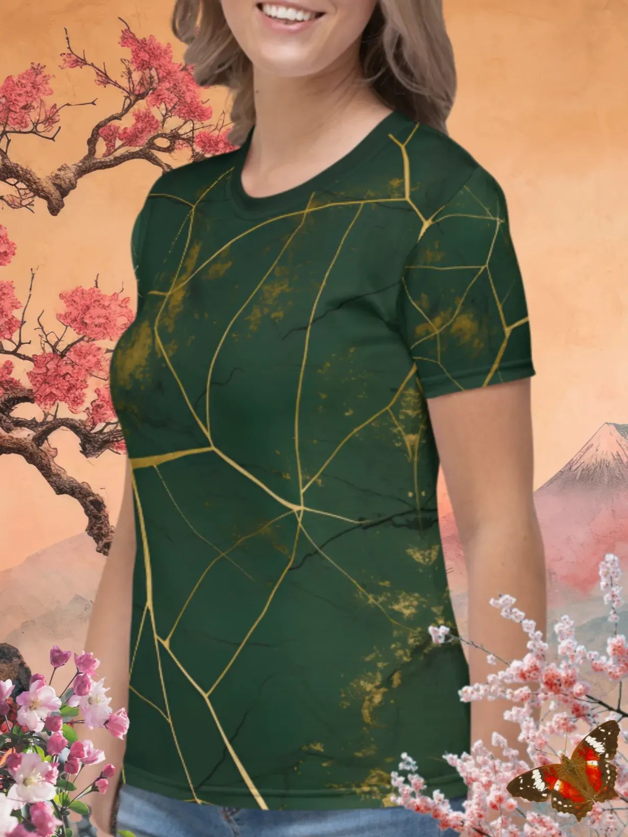 Green & Gold Kintsugi Print T-Shirt product image (2)