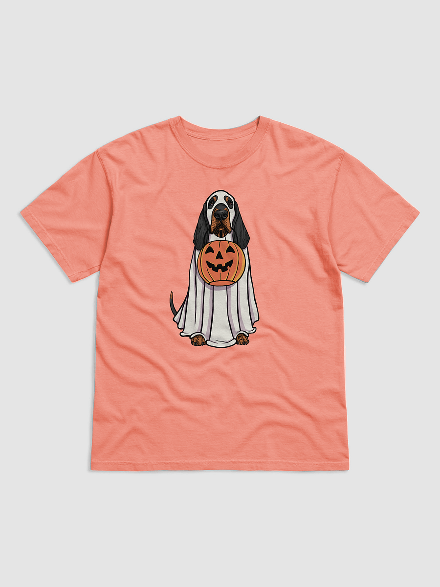 Funny Halloween Bloodhound(Black & Tan) T-Shirt | Funny Bloodhound Wearing a Ghost Costume and Holding a Pumpkin Basket product image (22)