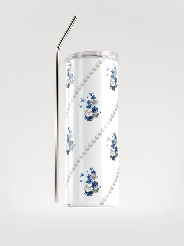 White Stainless Steel Tumbler With Blue Flowers product image (2)