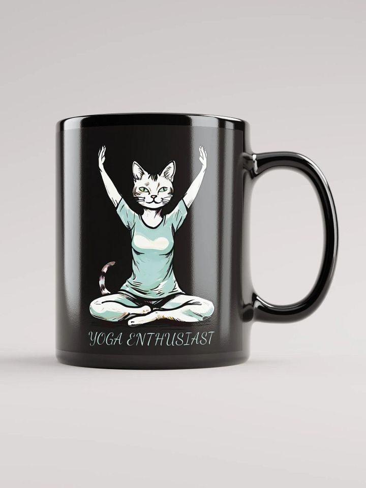 Funny Yoga Cat Black Glossy Mug for Yoga Enthusiasts - Cute Yoga Pose Cat Mug - Perfect Gift for Cat Lovers and Yoga Fans product image (1)