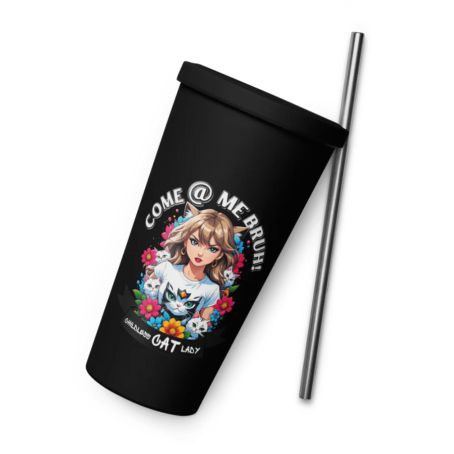 Childless Cat Lady 20 oz Tumbler Cup - Black - Insulated Tumbler with a Straw product image (8)