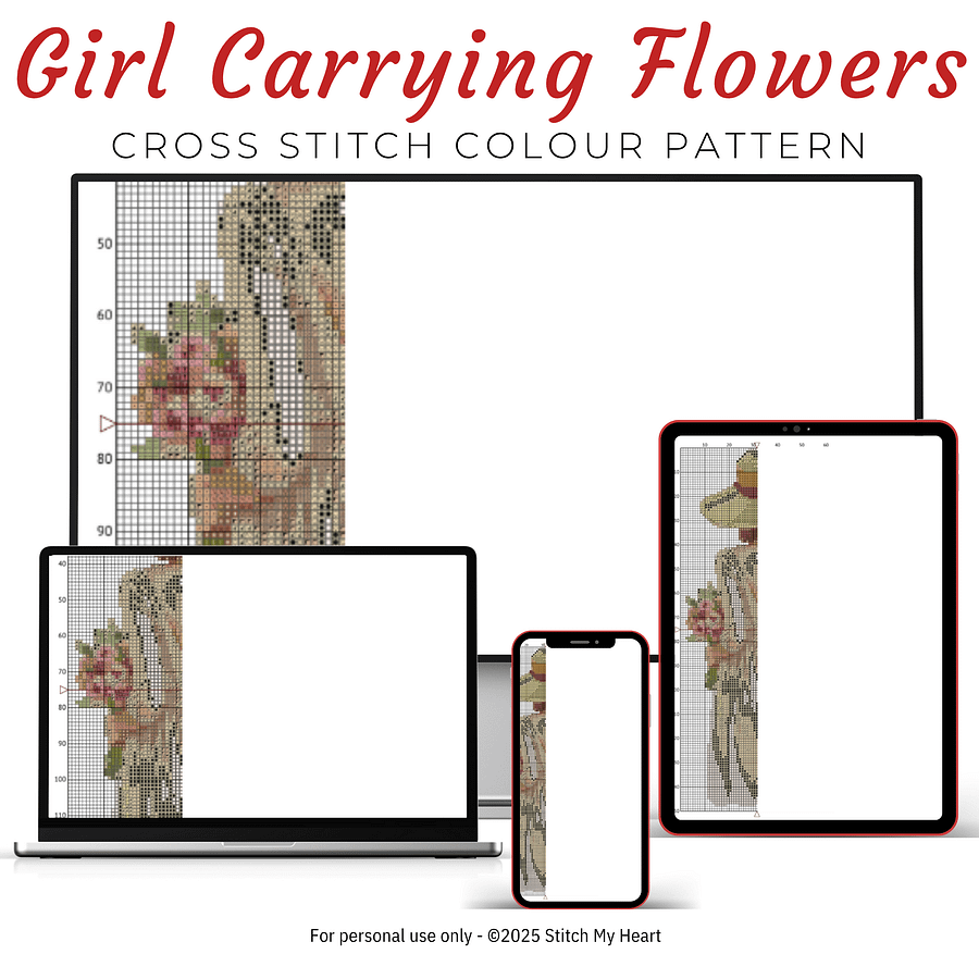 Girl Carrying Flowers Cross Stitch Pattern product image (3)