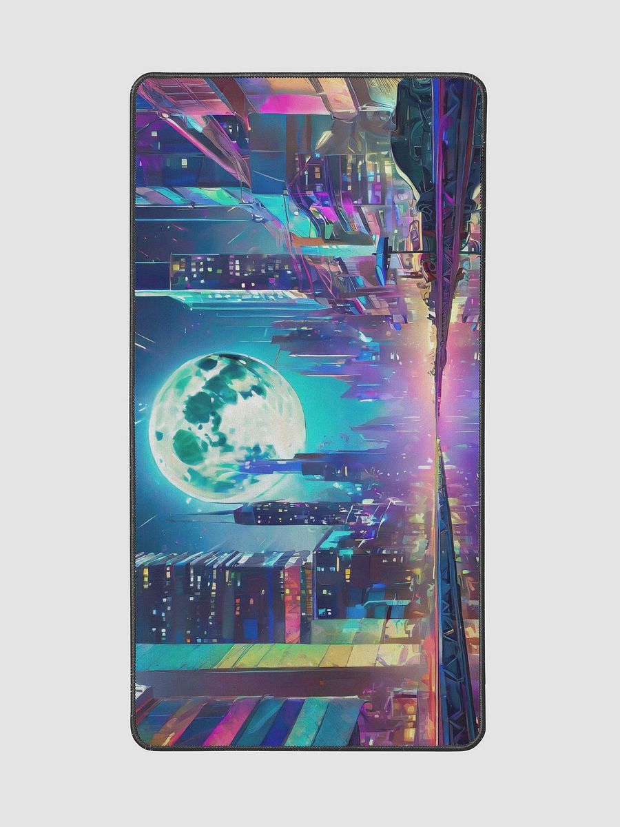 Cyberpunk,3d cityscape night view, big blue moon with a futuristic aesthetic view-Gaming Desk Mat 15.5