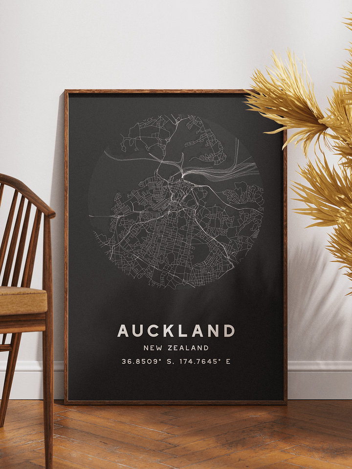 Auckland Street Map Poster – Black Minimalist Circular City Art product image (1)
