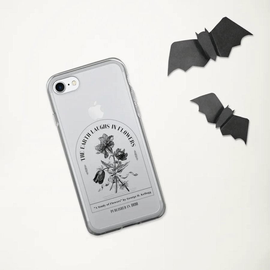 Clear iPhone Case – 'The Earth Laughs in Flowers' Book Quote Design for Reading Lovers product image (7)