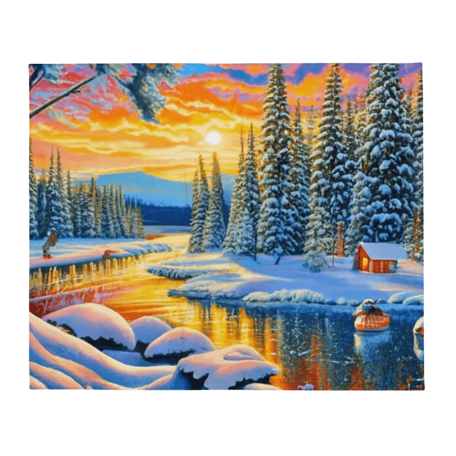 Scenic Snowy Tree-Lined Lake Throw Blanket product image (3)