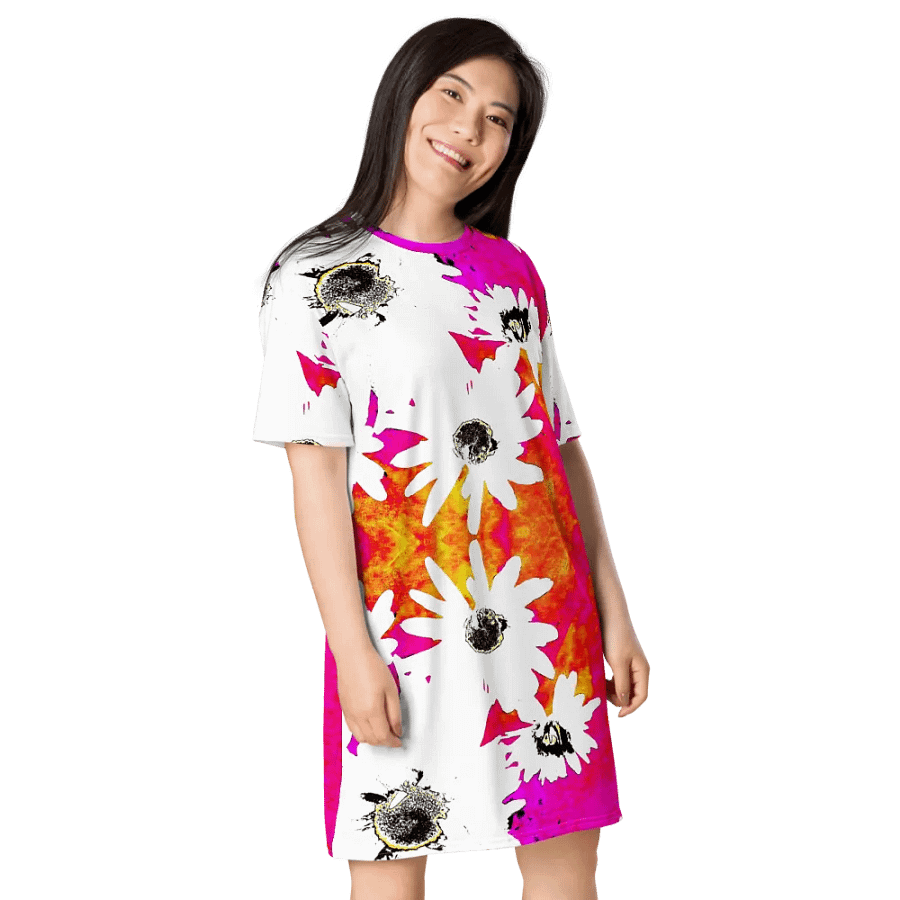 Abstract Vibrant Colourful Daises Ladies T Shirt Dress product image (5)