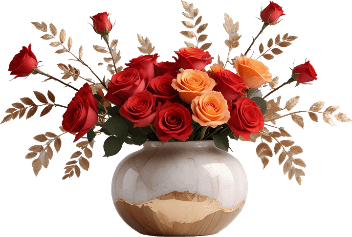 Golden Elegance – Marble and Gold Rose Vase PNG product image (1)