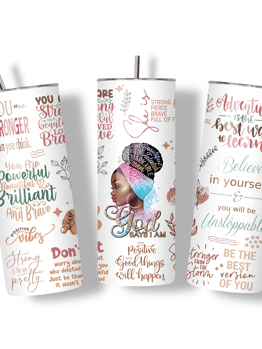 Inspirational 20oz Skinny Tumbler with Metal Straw – Motivational Quotes and Empowering Design, Double-Walled Insulated Stainless Steel Tumbler for Hot & Cold Drinks, Gift for Black Women product image (4)