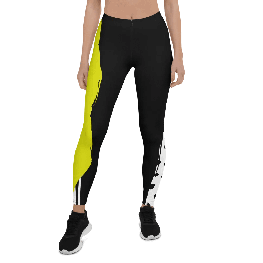 Black/Yellow Abstract Geometric All-Over Print Leggings product image (1)