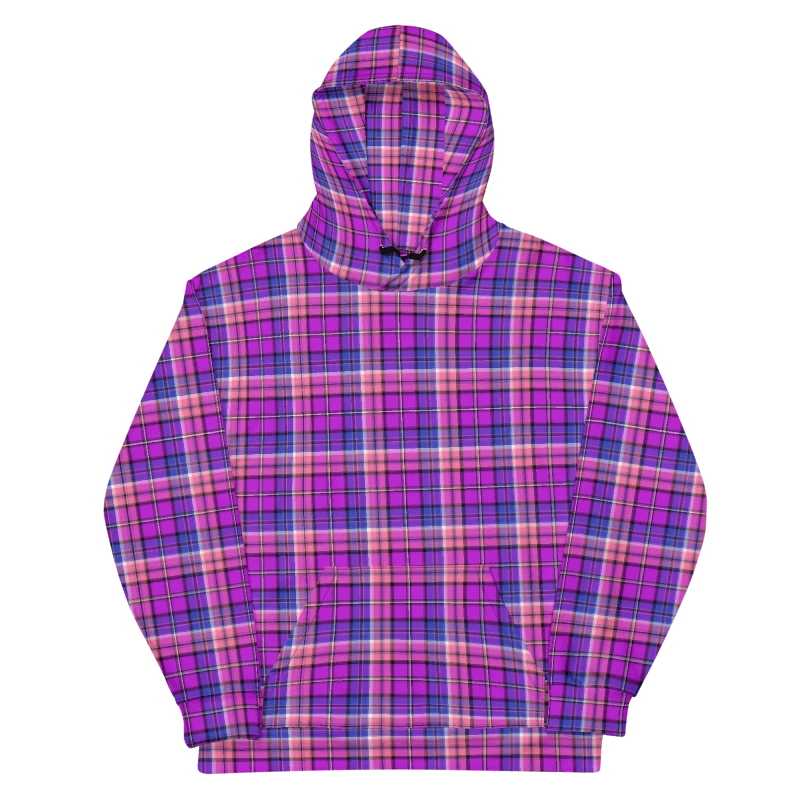 Bright Purple, Pink, and Blue Plaid Hoodie product image (6)
