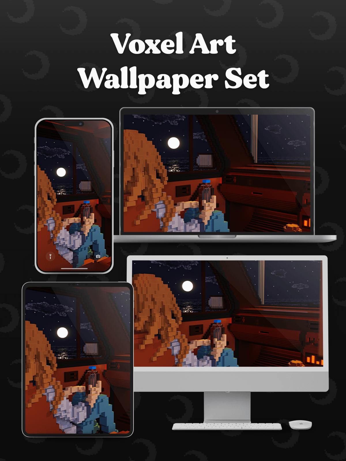 Midnite drive 🌙 Voxel art wallpapers product image (2)