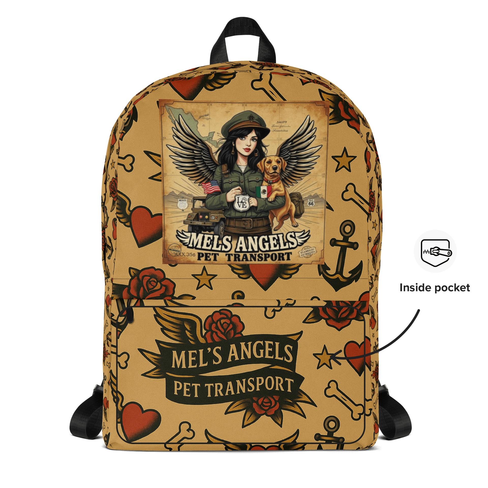 Mel’s Angels Tattoo Flash Logo Backpack – Vintage Chicano Style Travel Gear product image (7)