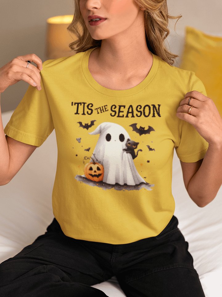 Cute Ghost & Black Cat Halloween T-Shirt product image (1)