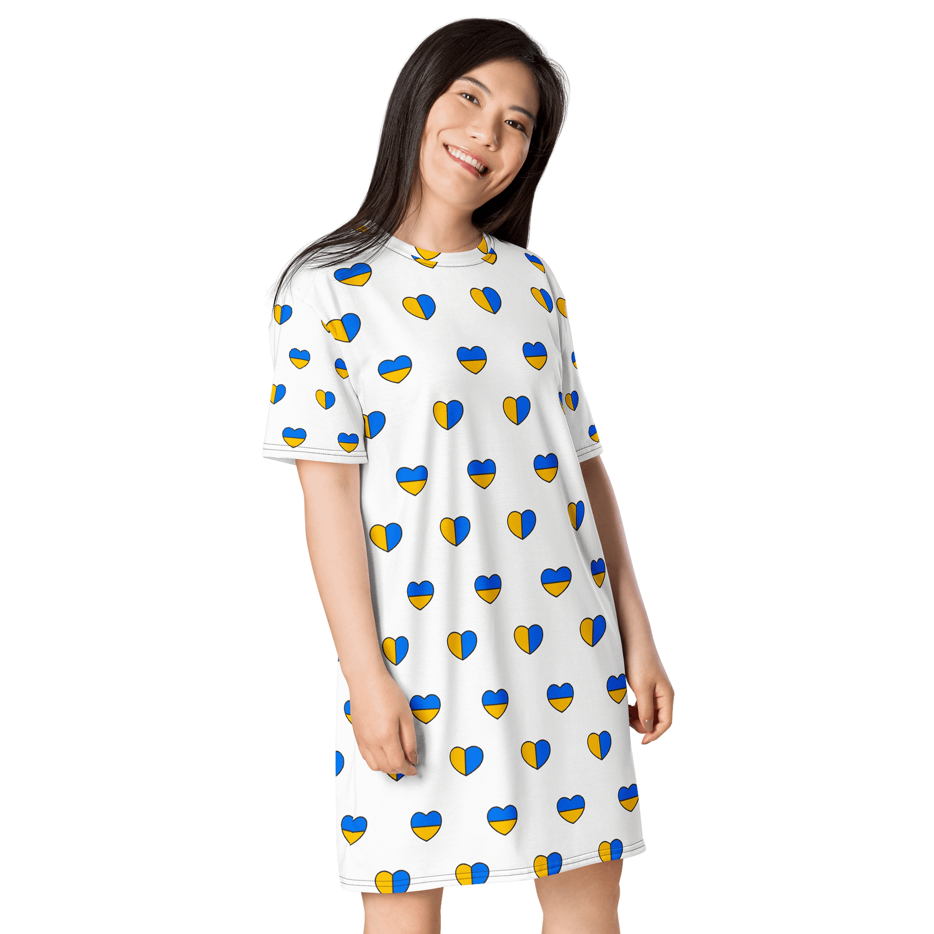 TDS Women's Oversized Heart-Print T-Shirt Dress - Blue & Yellow product image (4)