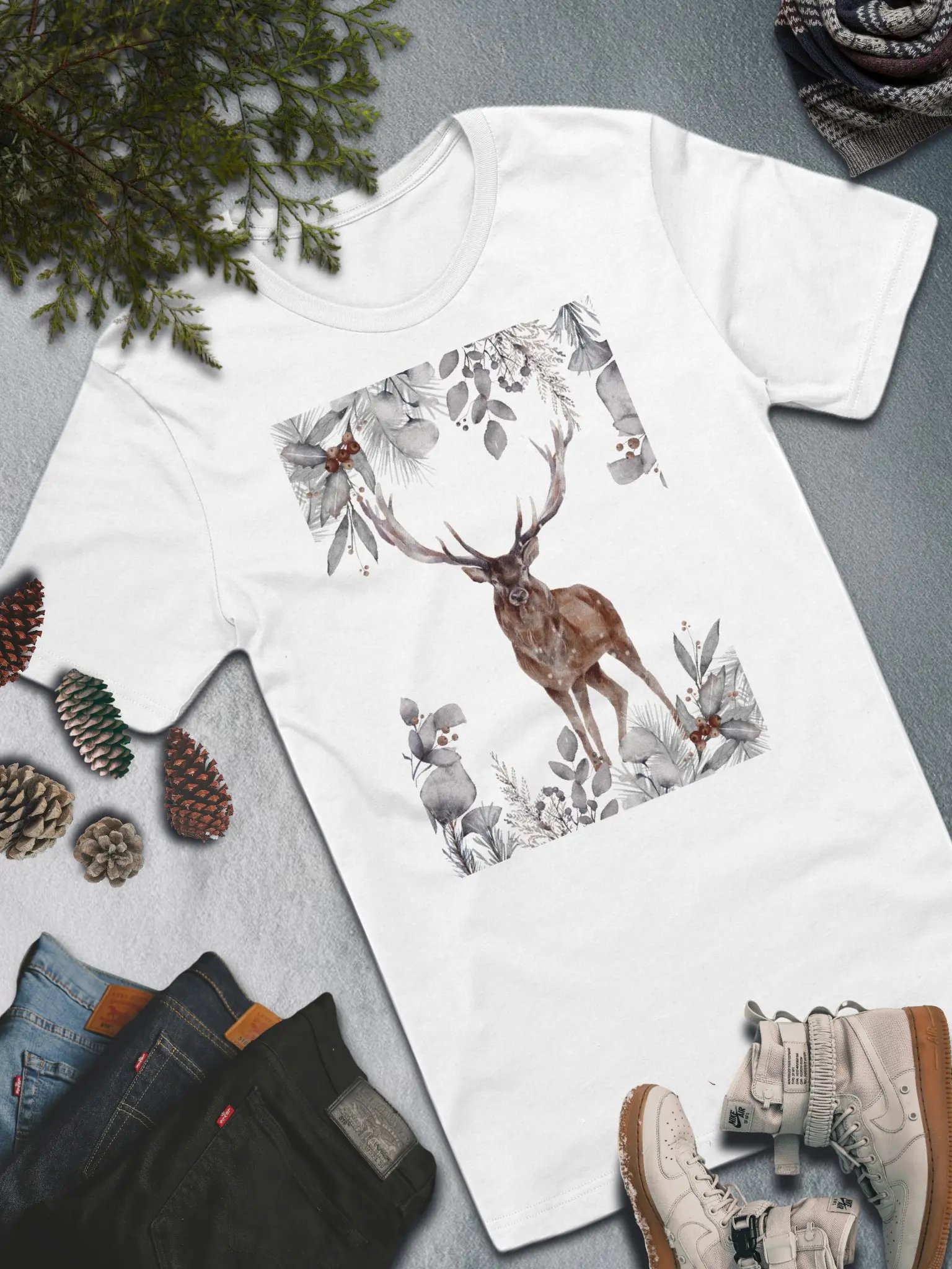 Majestic Winter Stag T-Shirt – Nature-Inspired Winter Fashion product image (5)