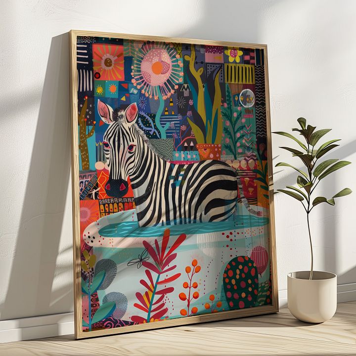 Zebra in Bathtub Maximalist Bathroom Art Print product image (1)