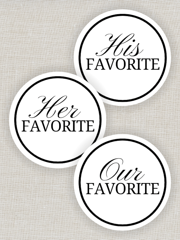 His, Her & Our Favorite Circle Tags or Sticker Printables for DIY Wedding Favors or Treat Bags product image (1)