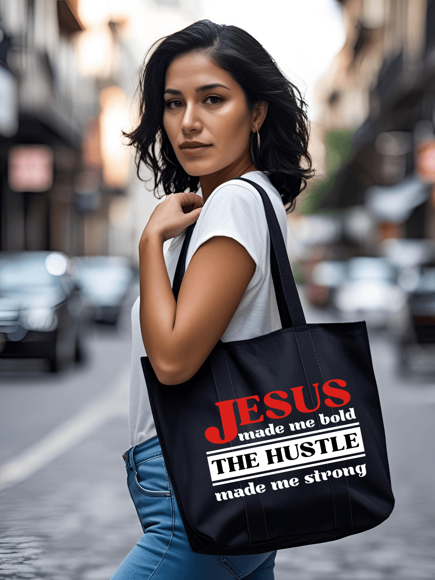 Jesus Made Me Bold The Hustle Made Me Strong Tote Bag | Faith & Hustle Christian Tote | Inspirational Gift for Women of Faith product image (1)