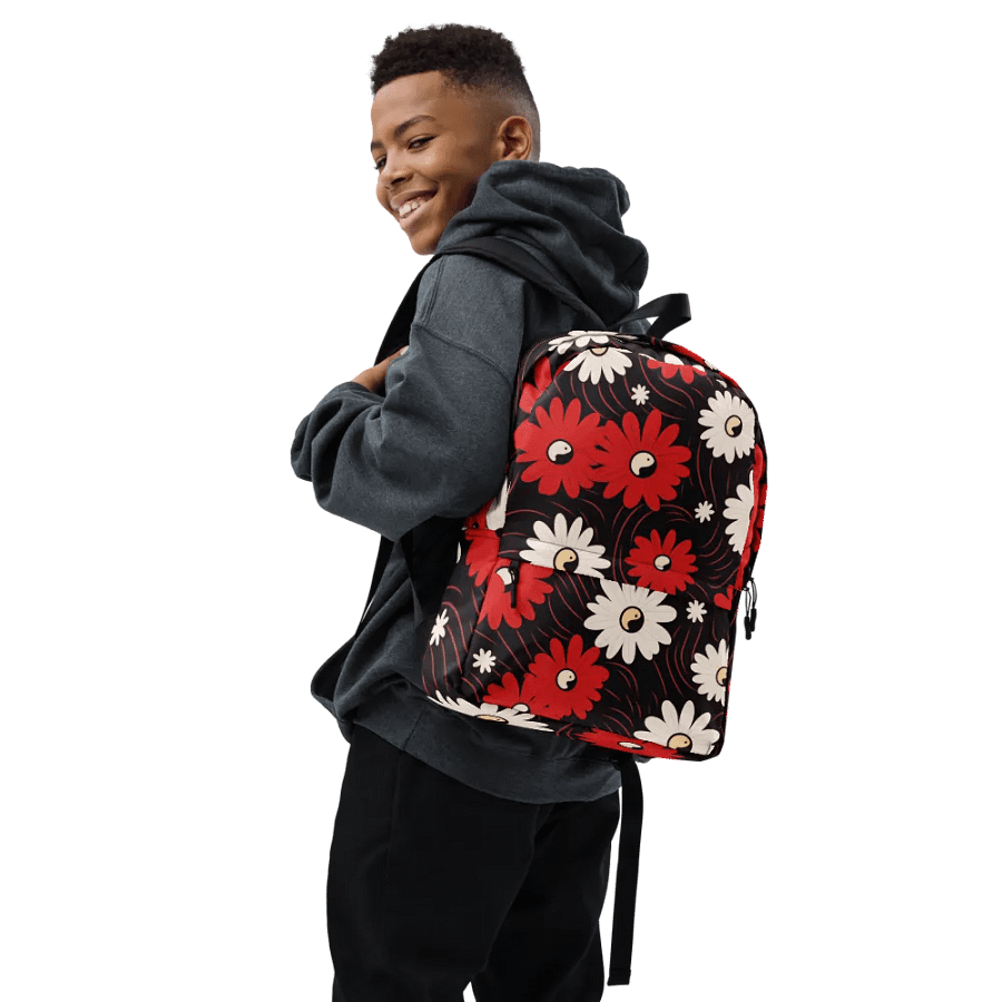 Versatile Medium-Sized Backpack 🔴 RED AND WHITE FLOWERS ⚫️ ⚪️ YIN AND YANG product image (7)