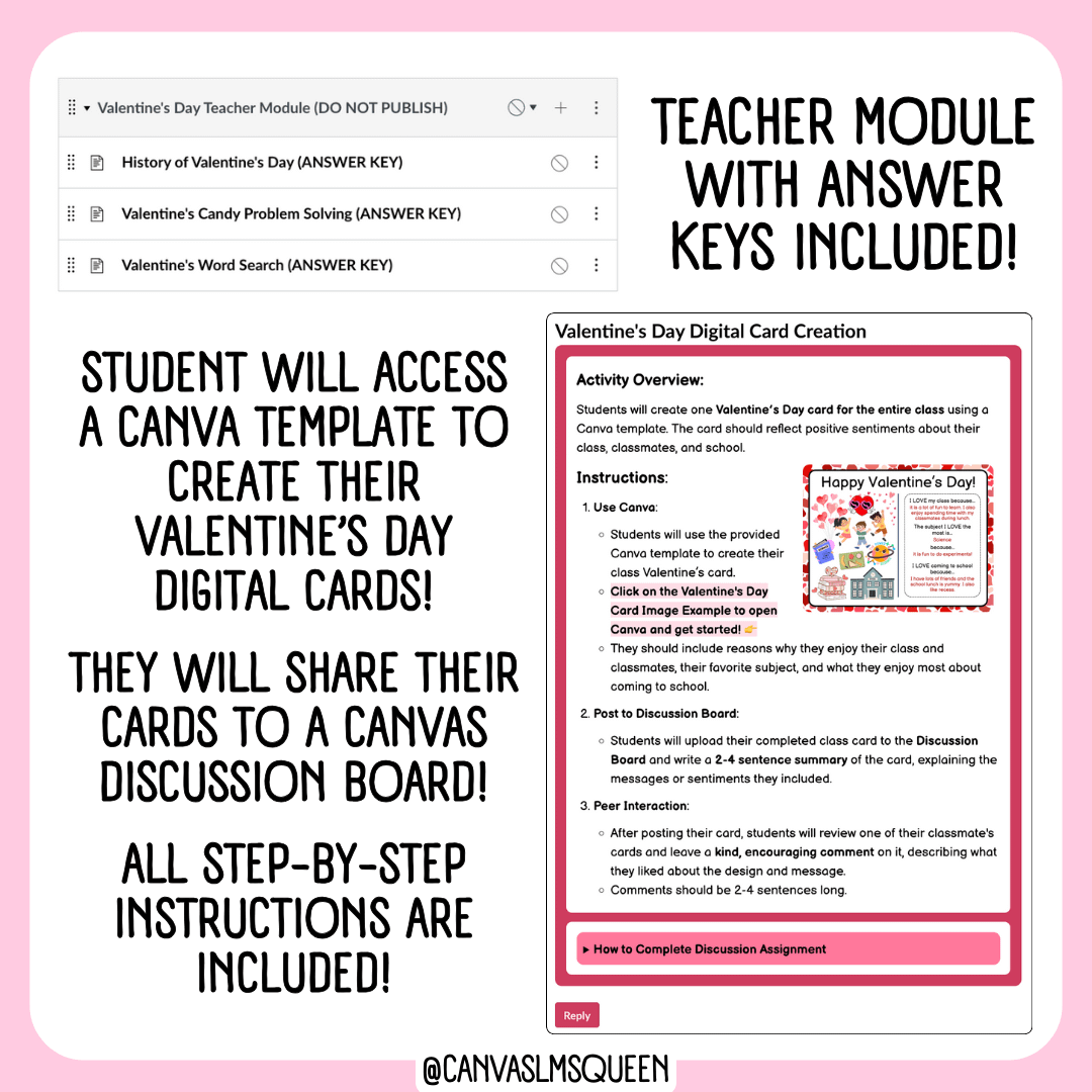 Canvas LMS - LESSON MODULE - Valentine's Day - 100% Customizable | Digital Resource product image (4)