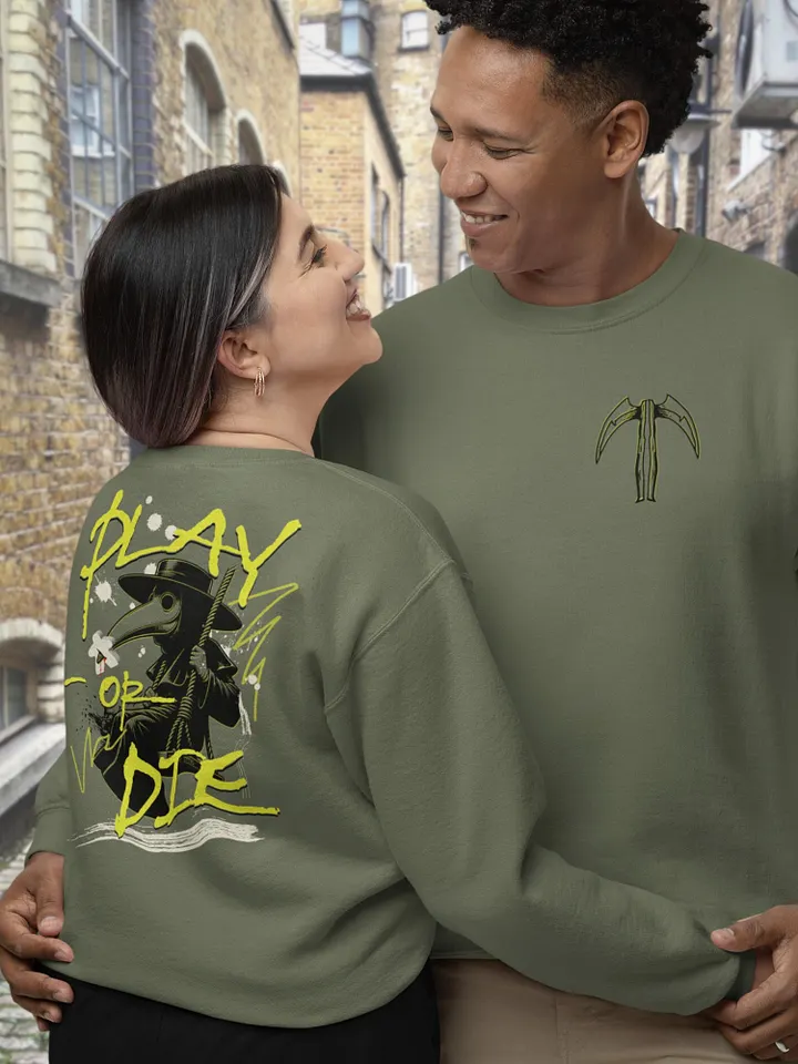 Meeple Death Plague Doctor Sweatshirt for Board Gamers - Back Print - Play or Die product image (1)