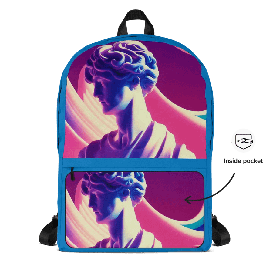 Greek God Retrowave City Pop Navy Blue Backpack product image (10)