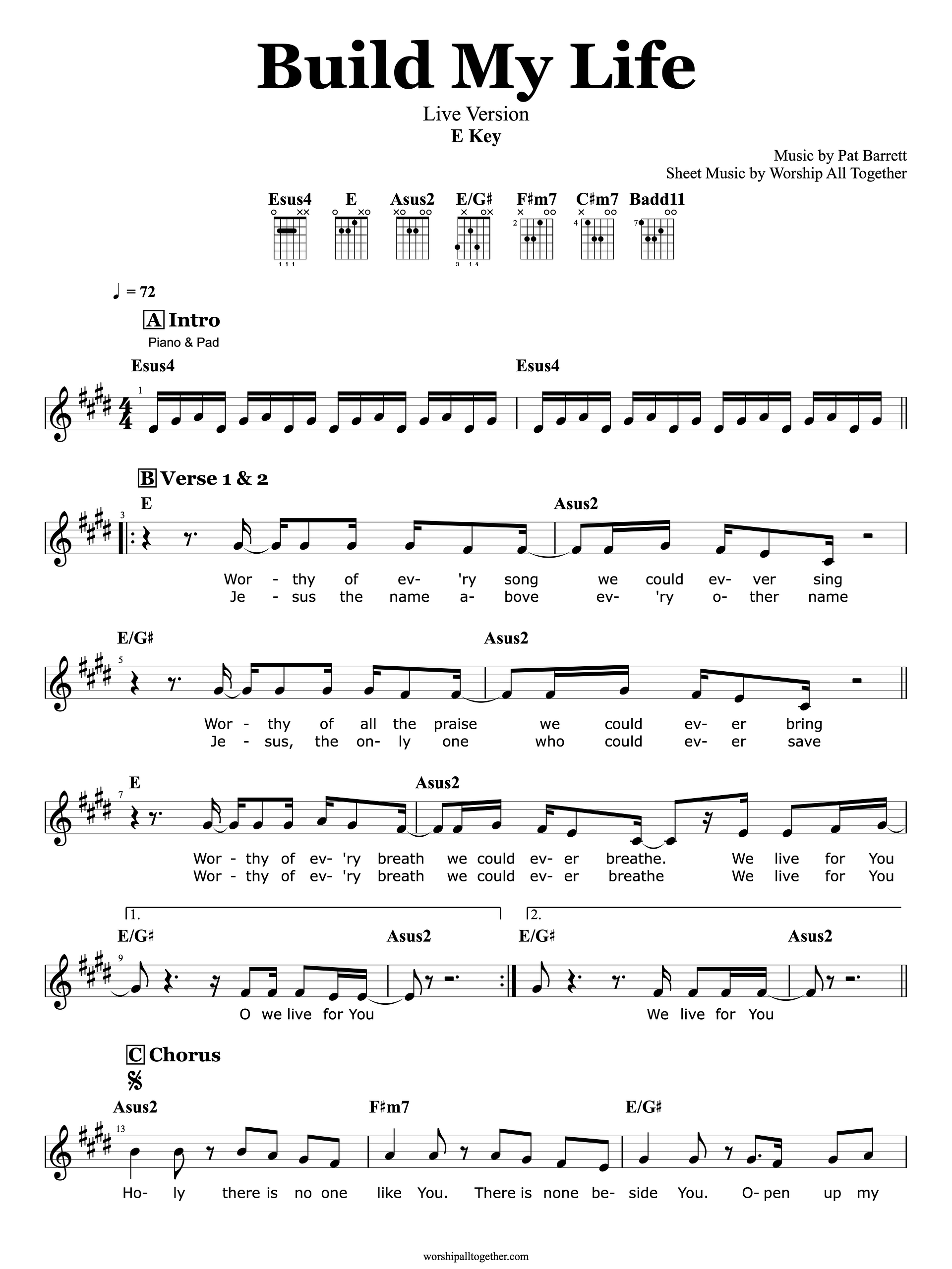 Build My Life - E Key (Live Version) Pat Barrett | Sheet Music, Chord, Lyrics product image (1)