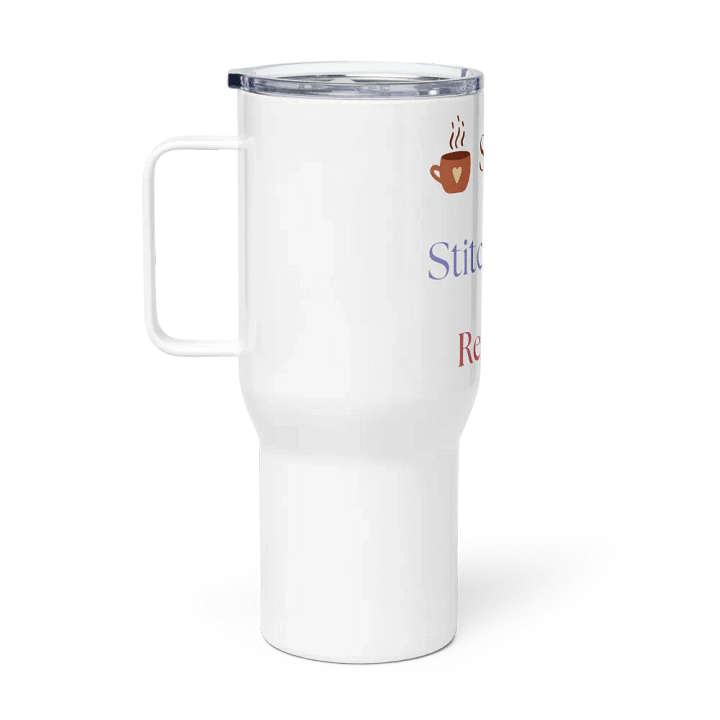 "Sip. Stitch. Repeat." Stainless Steel Travel Mug With Handle product image (2)