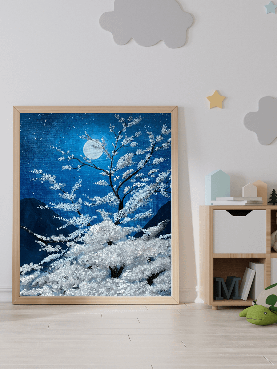 Moonlit Serenity – Sakura Taihaku Painting – Original Acrylic product image (3)