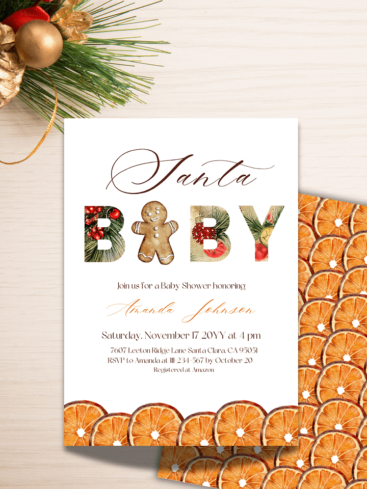 Santa Baby Shower Invitation for Christmas Themed Party, Digital Download Winter Gender Neutral Invite Canva Template product image (2)