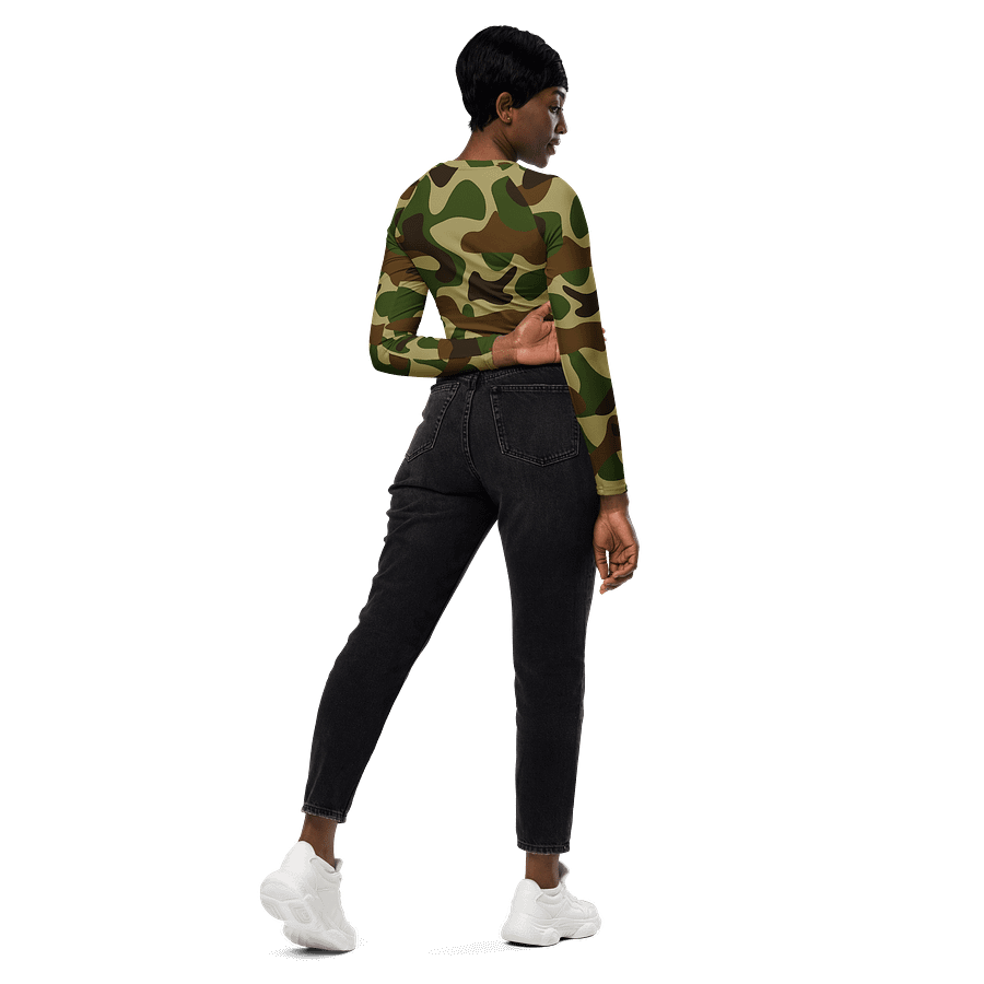 Woodland Green Army Camouflage Military Camo Pattern Long Sleeve Crop Top product image (6)