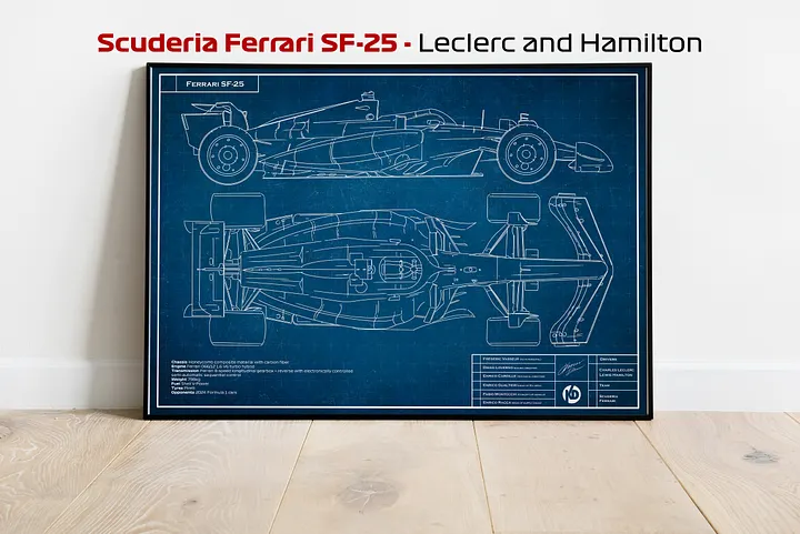 DIGITAL SF-25 technical blueprint drawing Scuderia Ferrari, Leclerc and Hamilton F1, Formula-1, F1 Posters, F1 Art, Formula 1 Wall Art, Gifts for Him, Motorsport product image (1)
