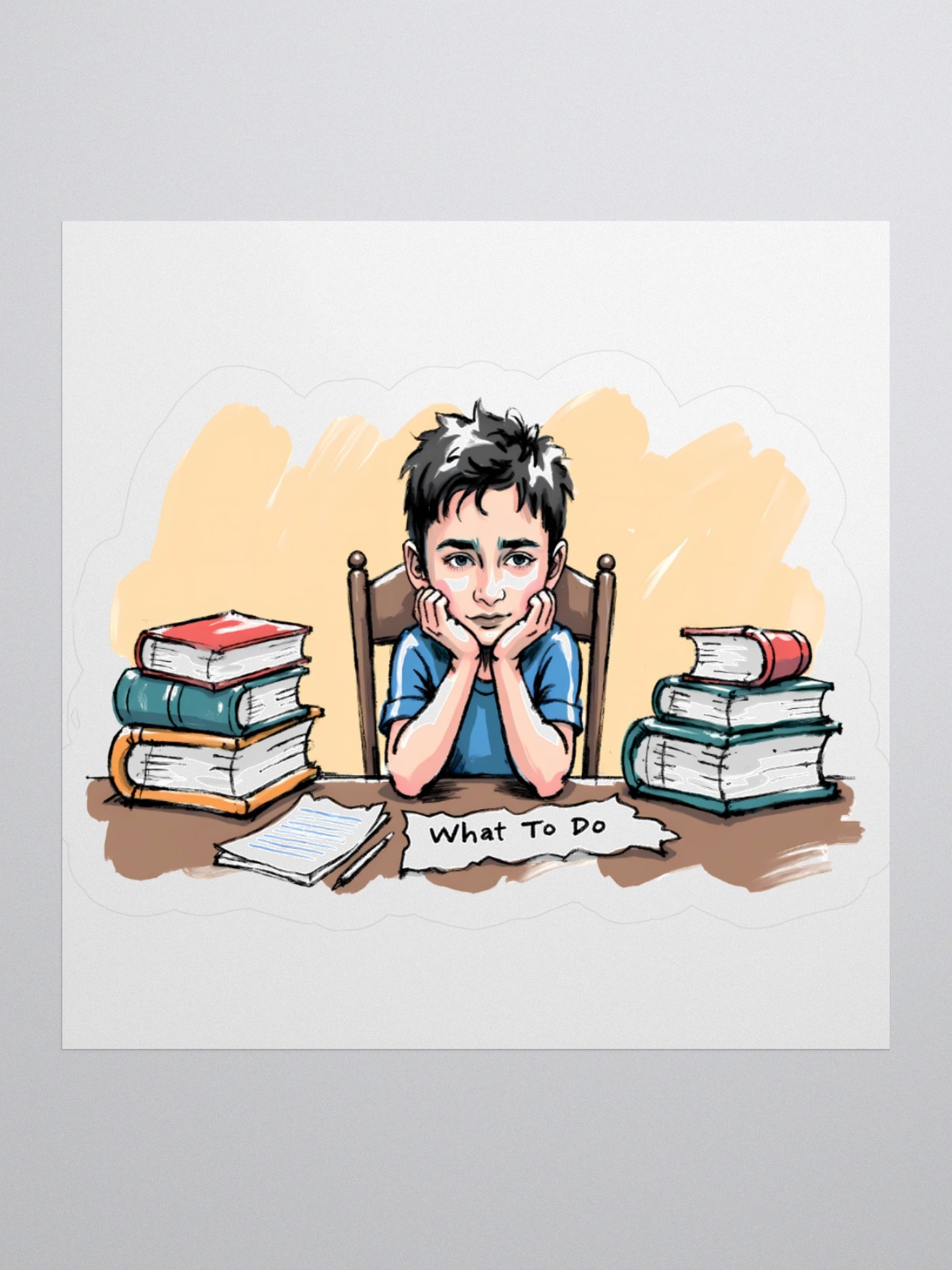 Diligent Student Contemplating Homework Sticker product image (2)