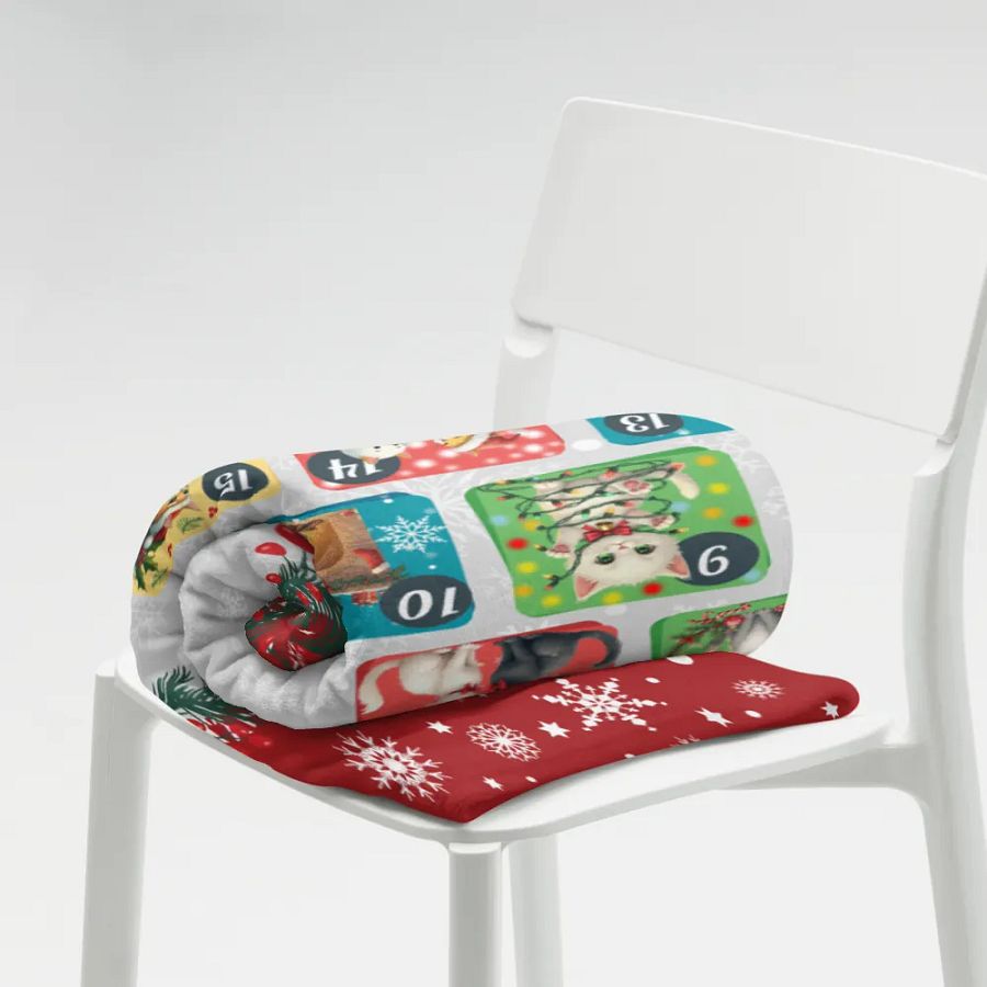 Cat Advent Calendar Christmas Throw Blanket, Cozy Holiday Cat Blanket 60''x80'' product image (6)