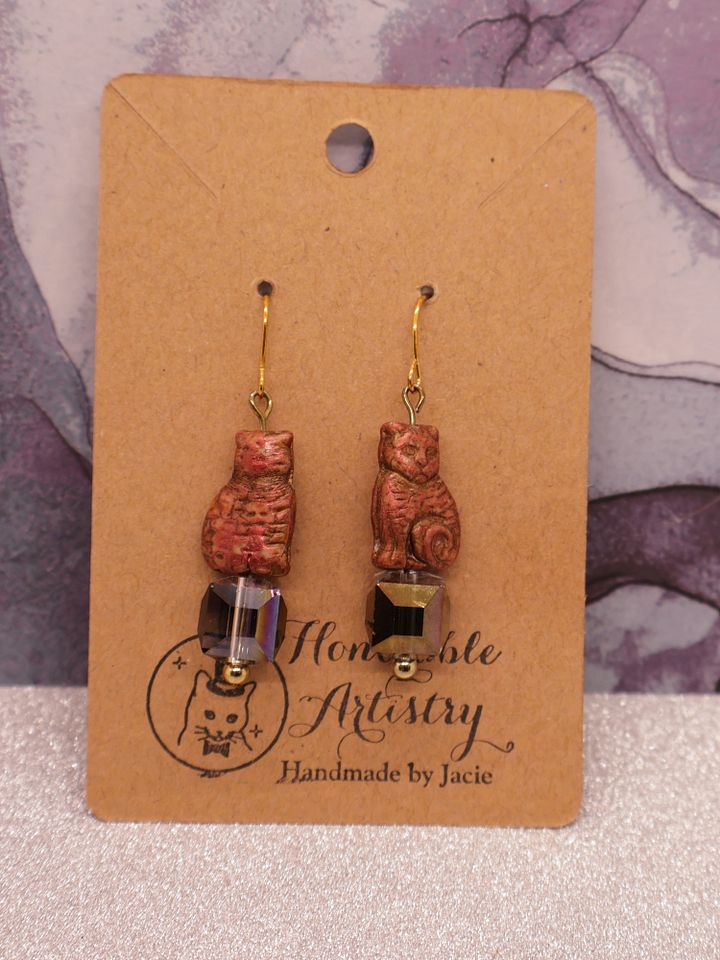 Orange Cat Drop Earrings product image (1)