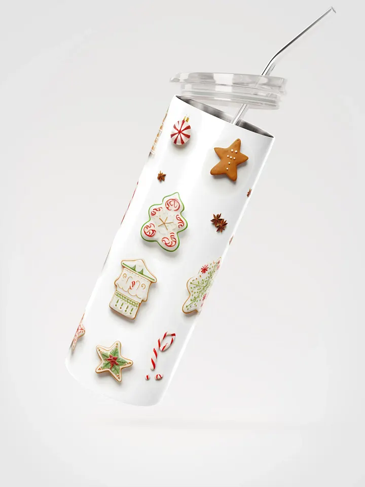 Christmas Gingerbread Skinny Tumbler with Straw, 20oz, Gingerbread, Christmas Tree, Candy Cane, Star Anise, Snow Flake, Ornaments product image (2)