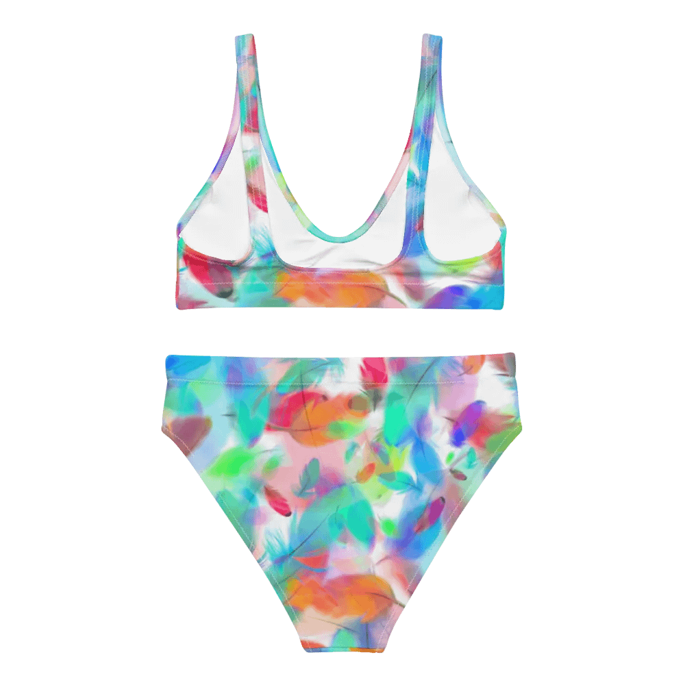 Colorful Feather Pattern Design High Waisted Bikini - v2 product image (1)