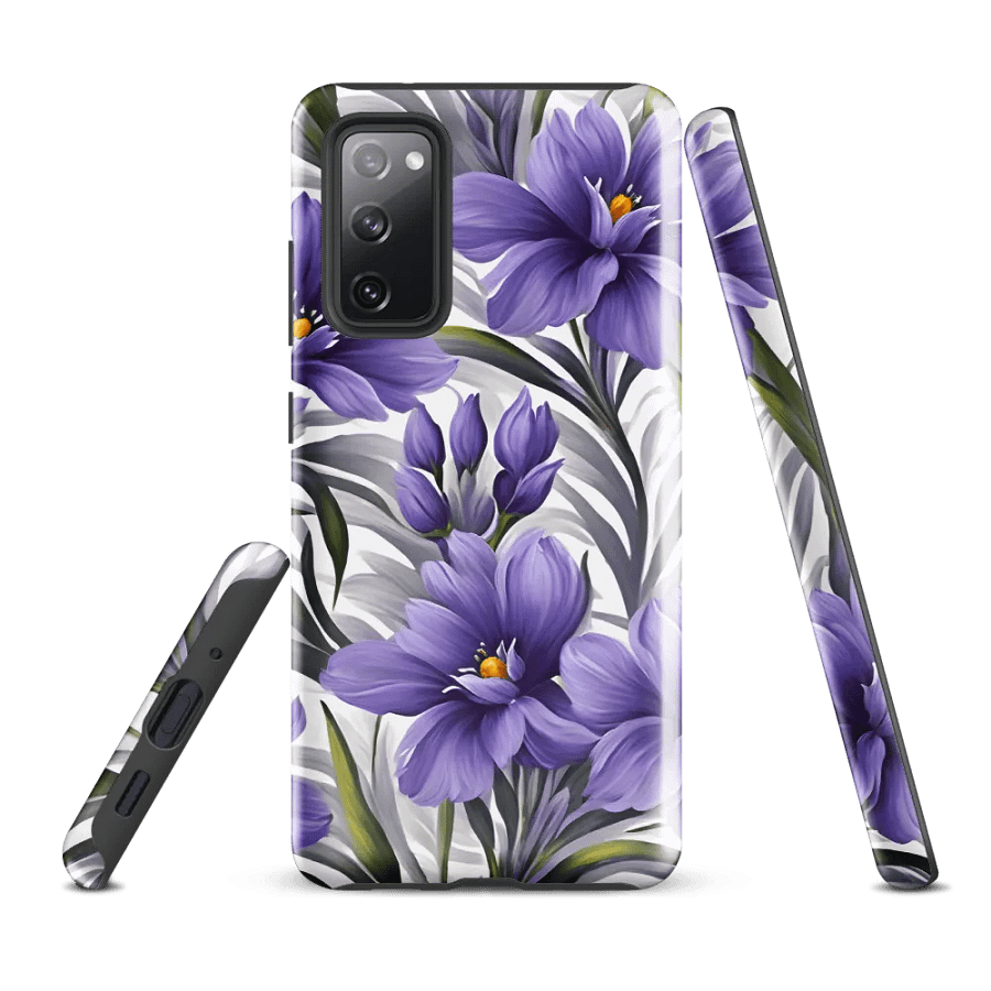 Tough Phone Case for Samsung® - Purple Flowers on a White Background product image (1)