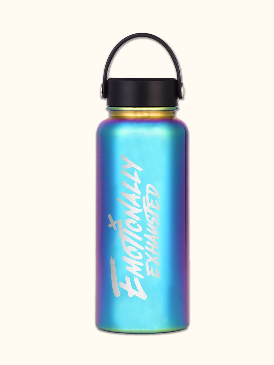 (LAST FEW) Emotionally Exhausted Water Bottle - Holographic 32 oz product image (1)