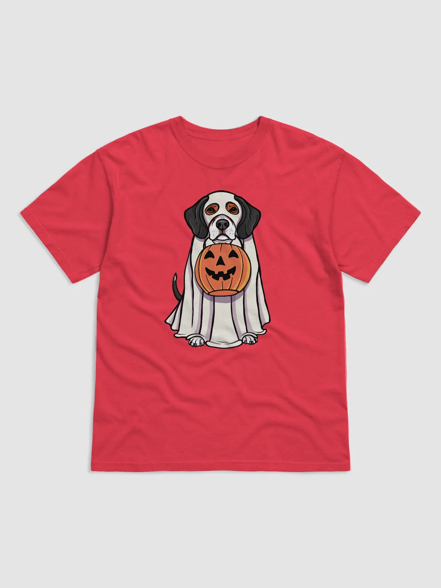 Funny Halloween Beagle(Tricolor) T-Shirt | Funny Beagle Wearing a Ghost Costume and Holding a Pumpkin Basket product image (1)
