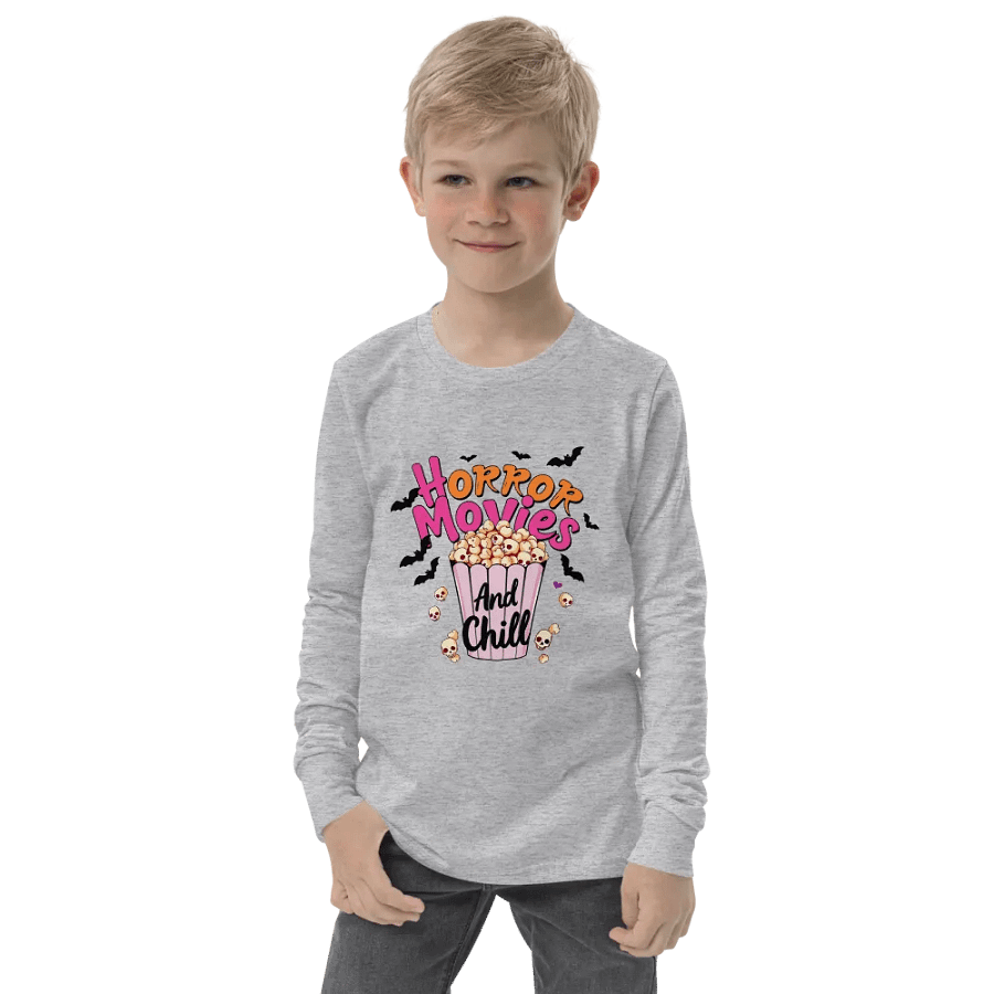 Horror Movies and Chill Popcorn Youth L/S Tee product image (2)