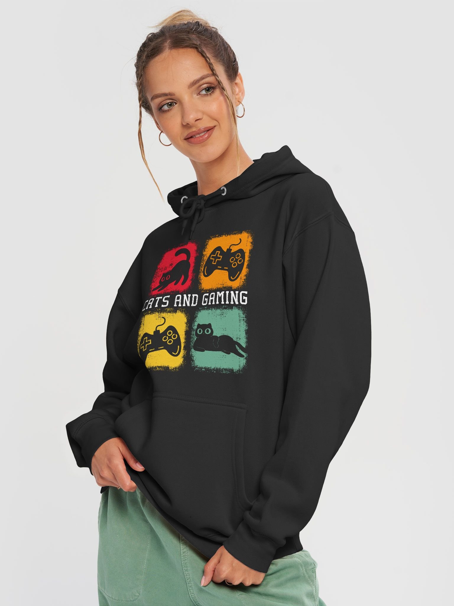 Graphic Cat and Controller Grid Hoodie product image (11)
