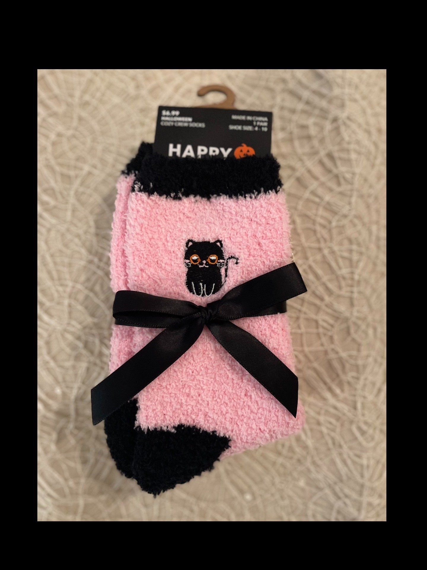 Cat Pink & Black Cozy Crew Socks product image (1)