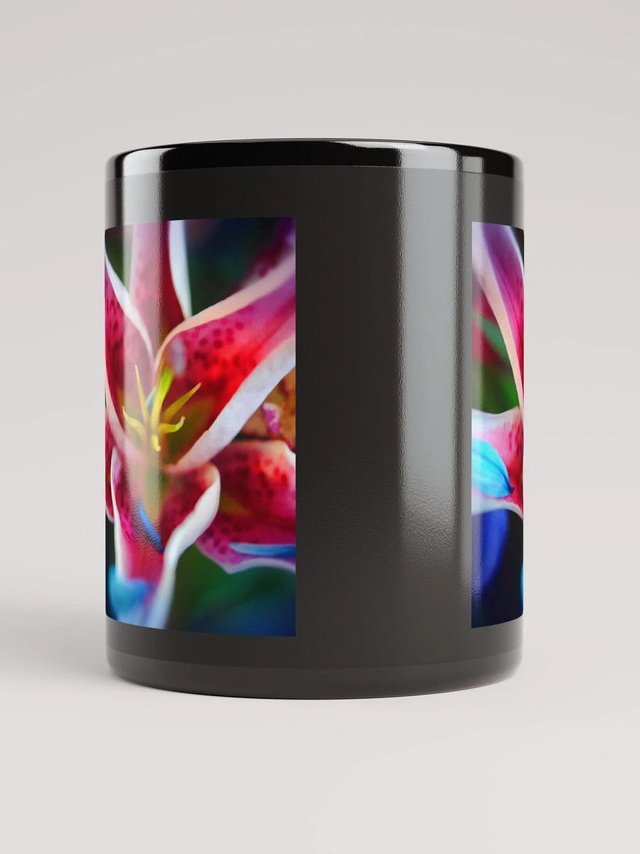 Blue Petals on a Pink and White Lily Black Coffee Mug product image (5)