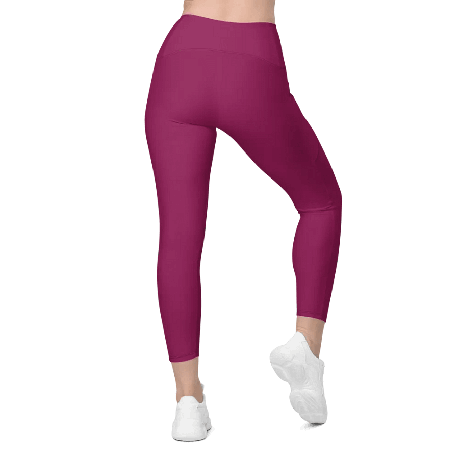 Plain Dark Plum Pink Light Summer Women's High Waisted Premium Crossover Leggings with Pockets by Treasure Pie product image (6)