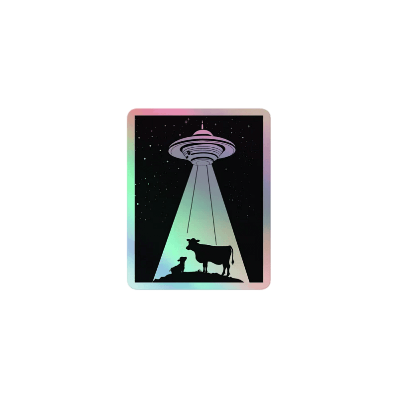 UFO and Cows Holographic Sticker
