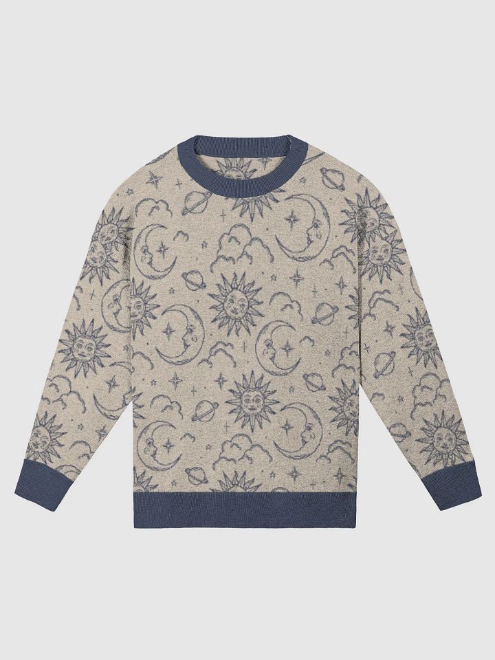 Moon And Sun Pattern - Knitted Crewneck Sweater Relaxed Fit product image (1)