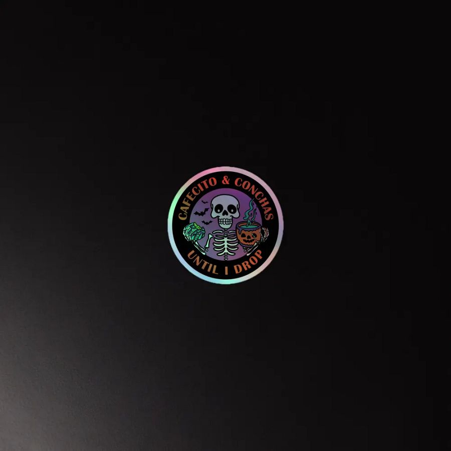 Cafecito and Conchas Halloween Skeleton Holographic Circle Sticker product image (4)