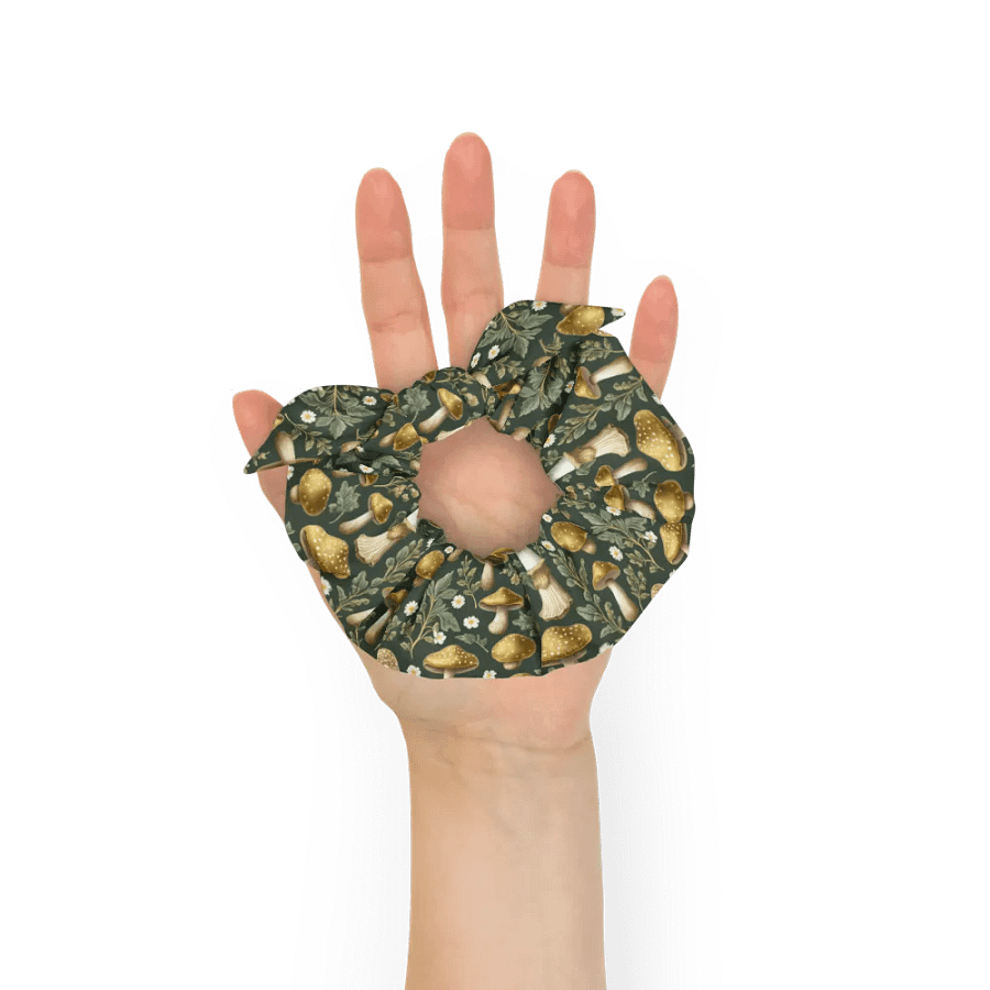 Hair Scrunchie - Golden Mushrooms on Dark Green product image (6)